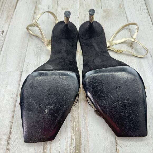 Santini Mavardi Black Suede Real Fur Trim Unique Gold Heels Designer Sz 40 US 9 - Picture 6 of 13